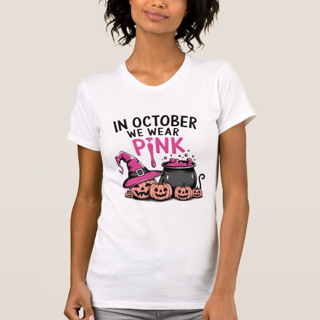 Camiseta Outubro Vestimos o Cancer de Mama Fantasma Rosa do (Frente)