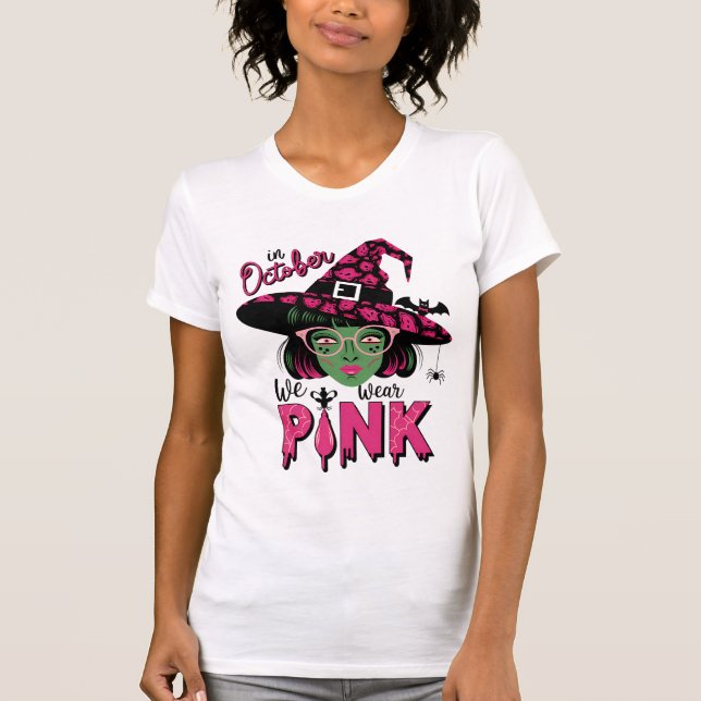 Camiseta Outubro Vestimos o Cancer de Mama Fantasma Rosa do (Frente)