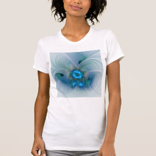 Camiseta Ovações de Pé, Fractal Azul Turquesa Abstrato