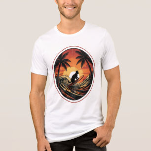 Camiseta Oval Silhueta de Surf ao Pôr do Sol Retro
