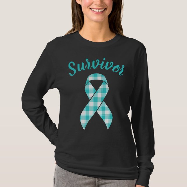 Camiseta Ovarian Cancer Awareness Teal Ribbon Survivor (Frente)