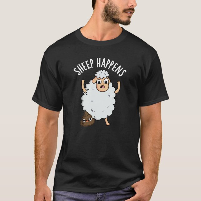 Camiseta Ovelha Acontece Poop Engraçado Pun Dark BG (Frente)