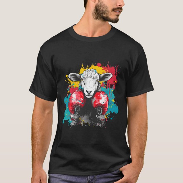 Camiseta Ovelha Boxeando Com Luvas de Boxe Kickboxing Engra (Frente)