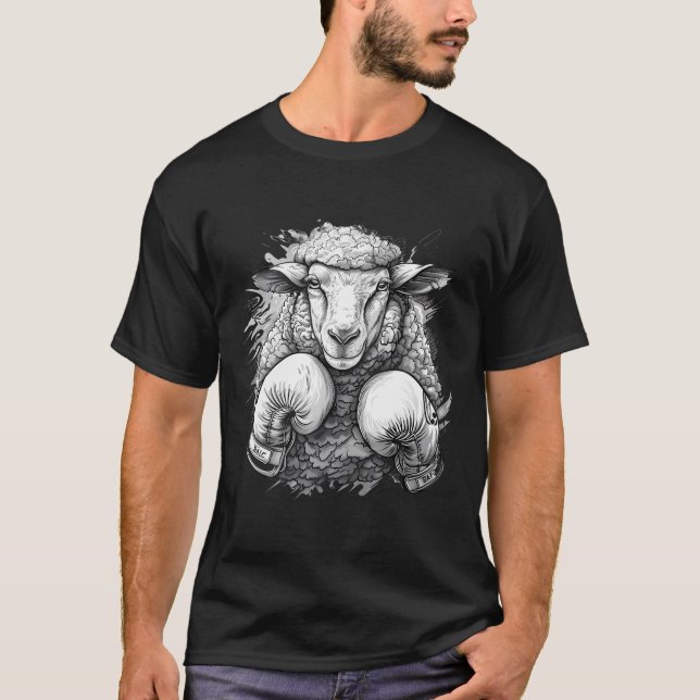 Camiseta Ovelha Boxeando Com Luvas de Boxe Kickboxing Engra (Frente)
