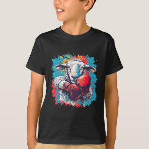 Camiseta Ovelha Boxeando Luvas de Boxe Lamb Kickboxing Engr