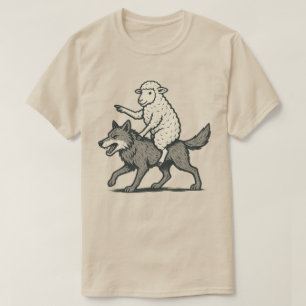 Camiseta Ovelha Engraçada Montando Lobo Animal Vintage Ún