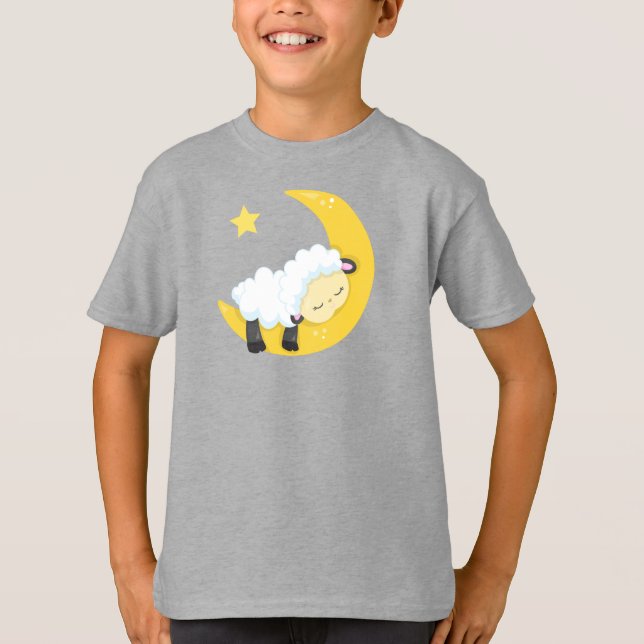 Camiseta Ovelhas Bonitas, Ovelhas Dormindo, Lua, Estrelas,  (Frente)