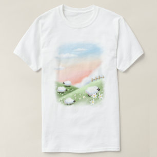 Camiseta Ovelhas Fofas em Colinas Verdes Ondulantes