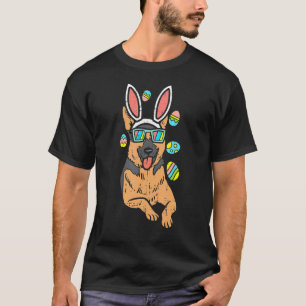 Camiseta Ovelheiro Alemão Bunny Óculos Ovos de Páscoa K9 Cã