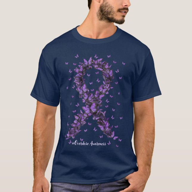 Camiseta Overdose Awareness Butterfly Purple Ribbon Drug Ad (Frente)
