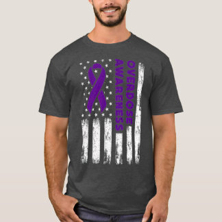 Camiseta Overdose Awareness Flag Purple Ribbon Addiction Re