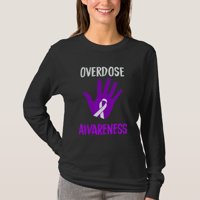 Camiseta Overdose Awareness Purple Ribbon Drug Addiction Re (Frente)