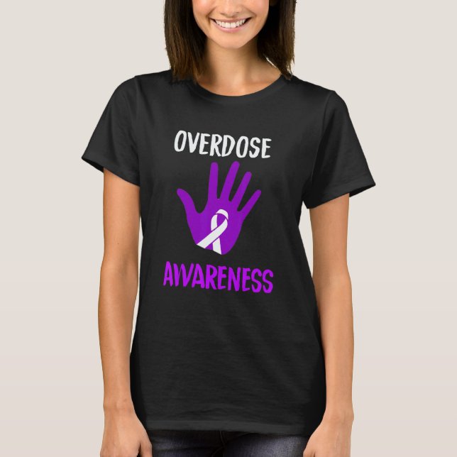 Camiseta Overdose Awareness Purple Ribbon Drug Addiction Re (Frente)