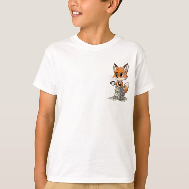 Camiseta Overwhelmed Cartoon Fox Office Worker (Frente)