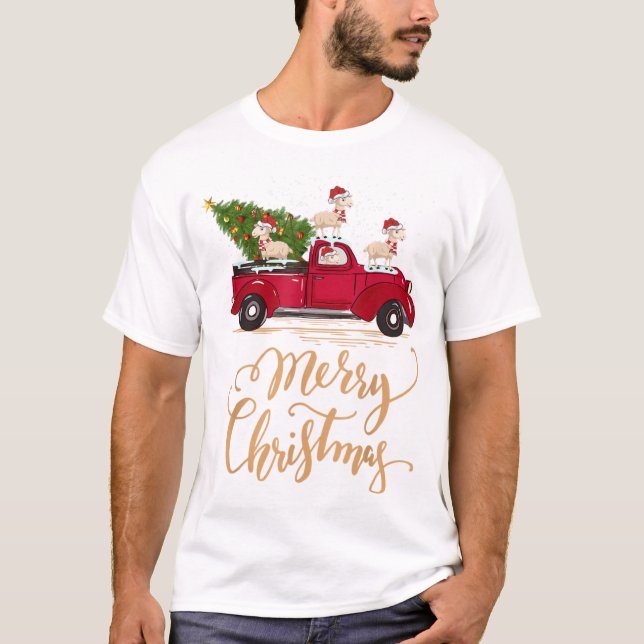 Camiseta Ovinos Dirigindo Pão De Natal (Frente)