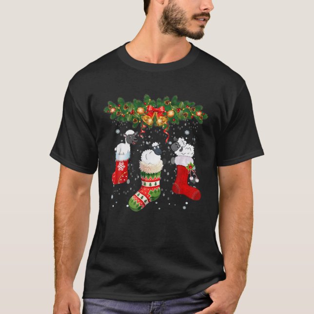 Camiseta Ovinos Engraçados Em Meias Feliz Natal Família Nat (Frente)