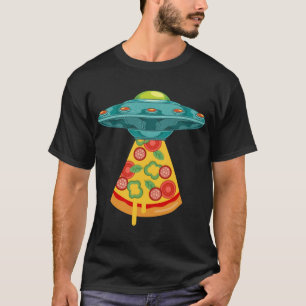 Camiseta OVNI Alienígena Abdução Pizza Rápida Comida em cim