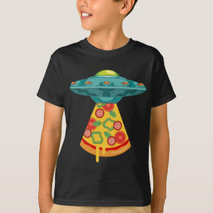 Camiseta OVNI Alienígena Abdução Pizza Rápida Comida em cim