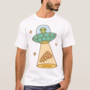 Camiseta OVNI Alienígena Engraçada Abduz Dodle Pizza