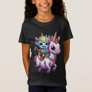 Camiseta OVNI (Cute Space Alienígena) montando um unicórnio