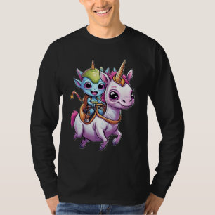 Camiseta OVNI (Cute Space Alienígena) montando um unicórnio
