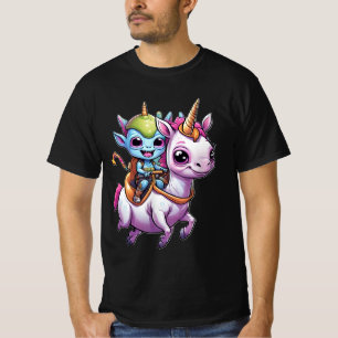 Camiseta OVNI (Cute Space Alienígena) montando um unicórnio
