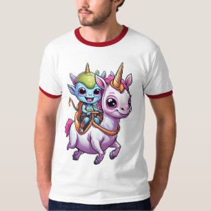 Camiseta OVNI (Cute Space Alienígena) montando um unicórnio