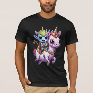 Camiseta OVNI (Cute Space Alienígena) montando um unicórnio