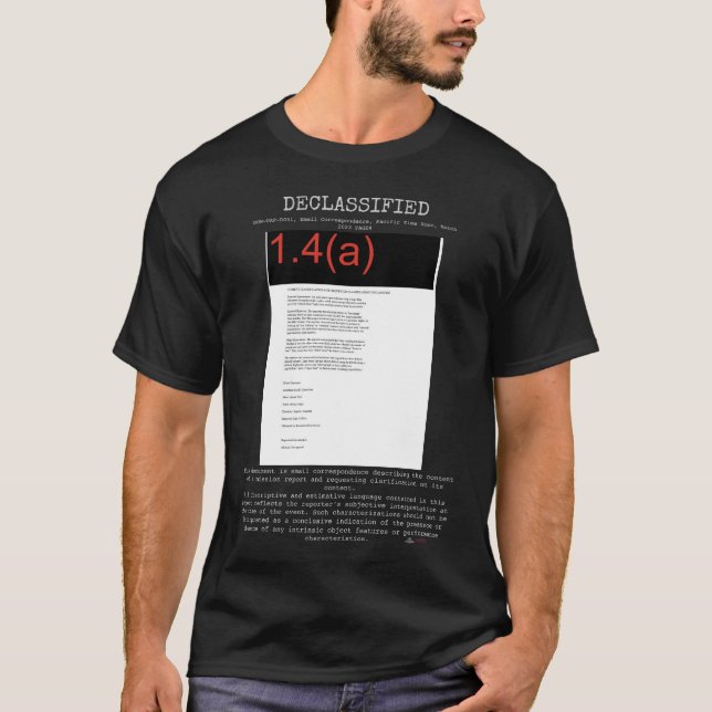 Camiseta OVNI - Desclassificado DOW-UAP-D051, Email PACIFIC (Frente)