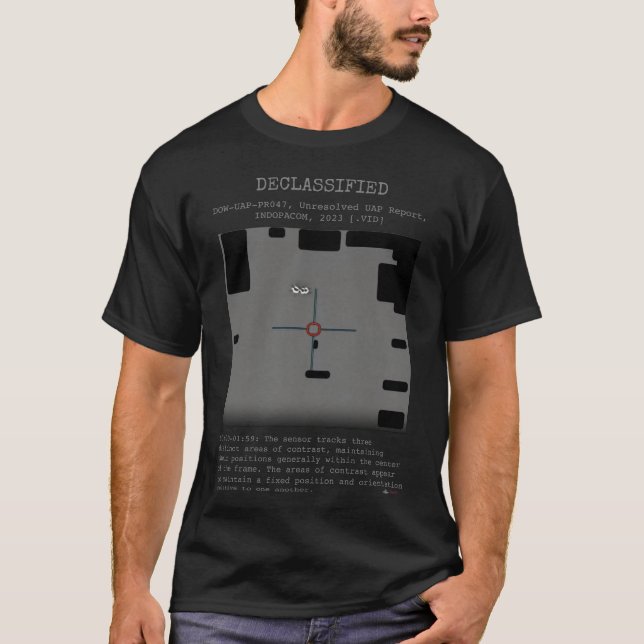 Camiseta OVNI - Desclassificado DOW-UAP-PR047, INDOPACOM, 2 (Frente)