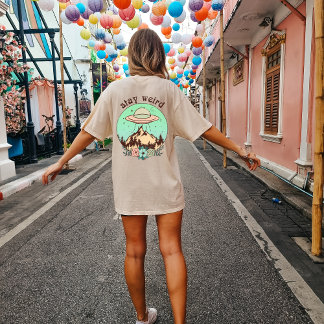 Camiseta OVNI, impressão de alienígena de  traseira, manten