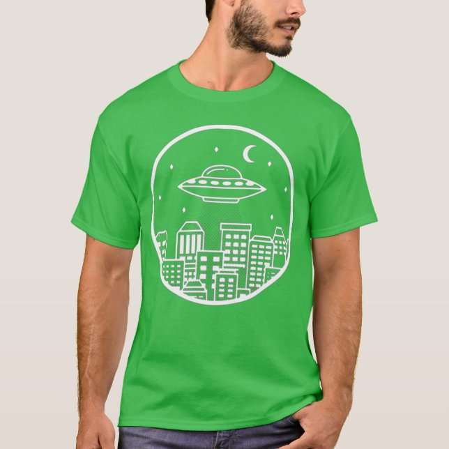 Camiseta OVNI na Cidade engraçado (Frente)
