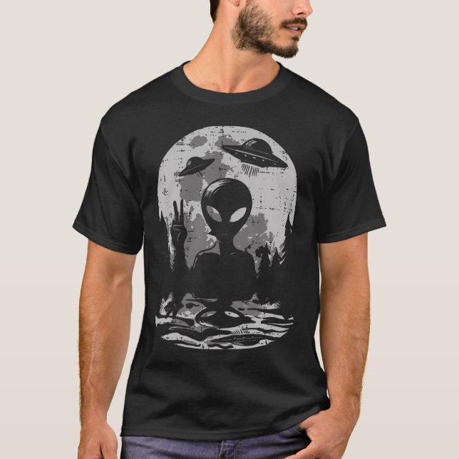 Camiseta OVNI Paz Alien Lua Espaço Prato Voador n (Frente)