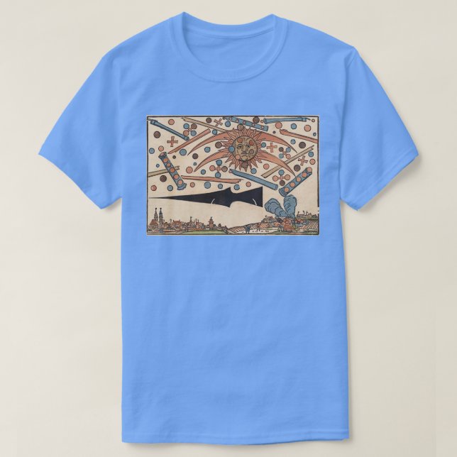 Camiseta OVNIs na antiga batalha de arte sobre Nuremberg ou (Frente do Design)