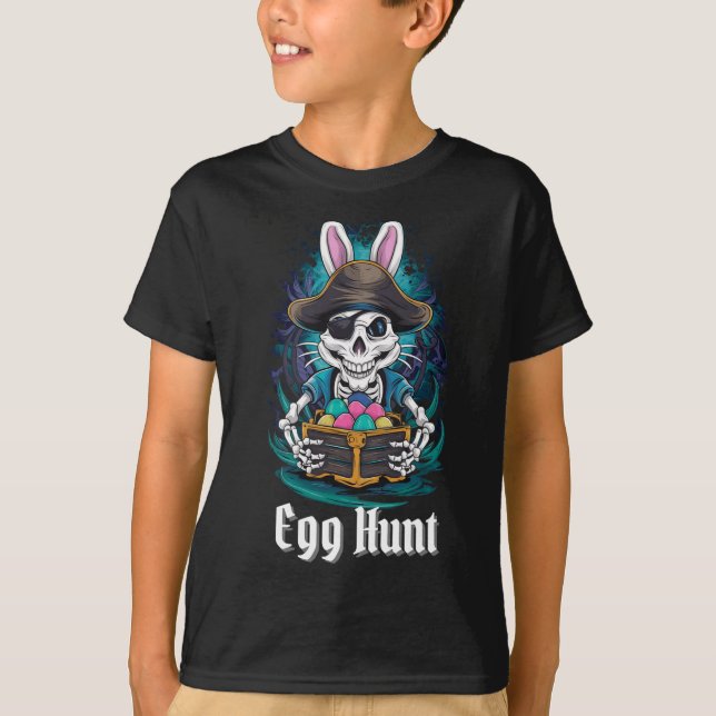 Camiseta Ovo Caça Skeleton Coelho Pirata Páscoa (Frente)