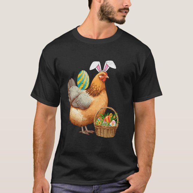 Camiseta Ovo de Páscoa com Orelhas de Coelho e Frango Fofo  (Frente)