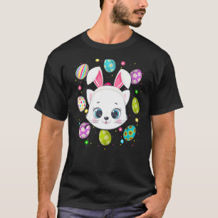 Camiseta Ovo de Páscoa Orelha de Coelho Face de Gato Doming