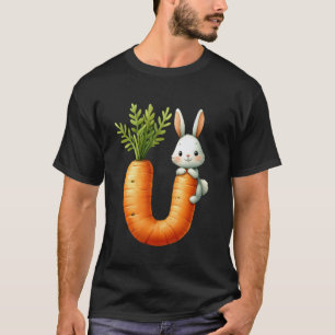 Camiseta Ovos alfabeto Páscoa ABCs Cenoura Letra U para Cri
