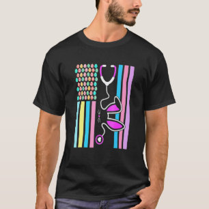 Camiseta Ovos Americanos Bandeira Estetoscópio Coelho Enfer