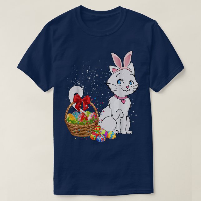 Camiseta Ovos Coelhinhos Gift Mens Mães Crianças Gato Bonit (Frente do Design)