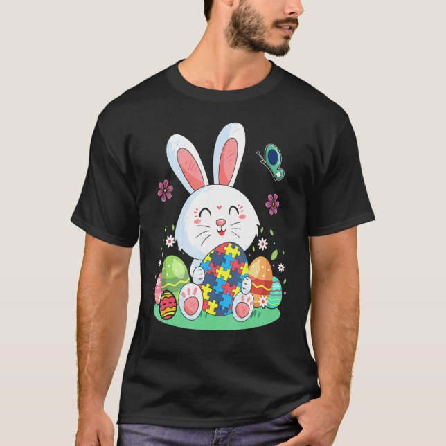 Camiseta Ovos de Coelhinho da Páscoa Quebra-Cabeça Conscien (Frente)