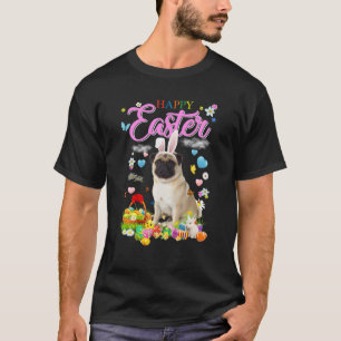 Camiseta Ovos de Felz pascoa de Cachorro Bunny Pug
