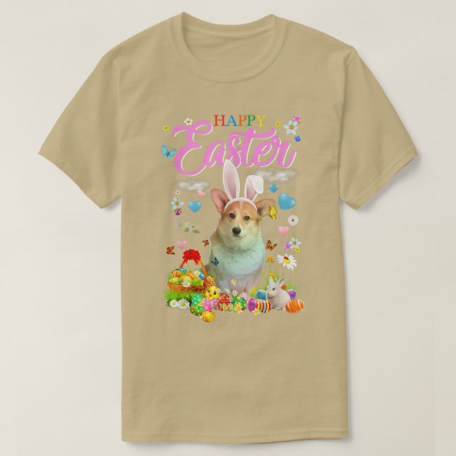Camiseta Ovos de Felz pascoa de Coelho Corgi  (Frente do Design)