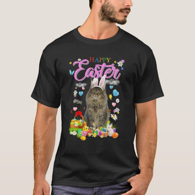 Camiseta Ovos de Felz pascoa de Gato de Coon Bunny Maine (Frente)