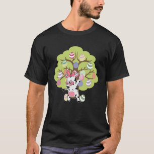 Camiseta Ovos de Páscoa Árvore Vaca Coelho Feliz Domingo de