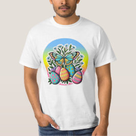 Camiseta Ovos de Páscoa, Borboletas e Flores de primavera