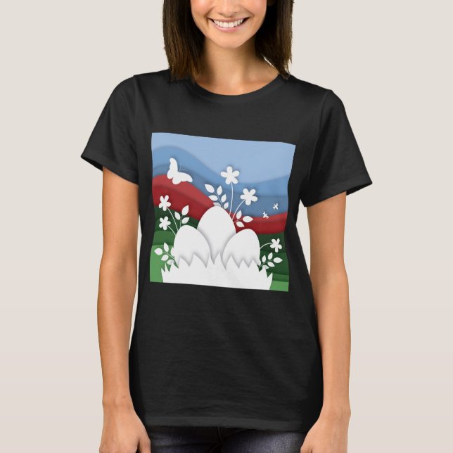 Camiseta Ovos de Páscoa caçam na primavera ondulada (Frente)