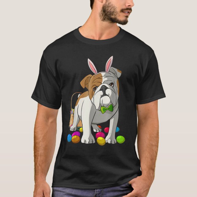 Camiseta Ovos de Páscoa Cachorro Coelho Inglês Essencial (Frente)