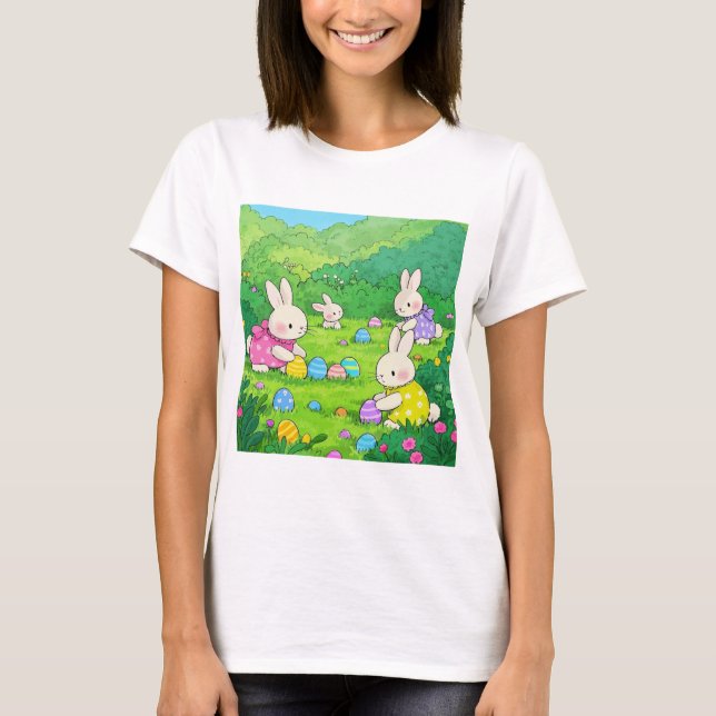 Camiseta Ovos de Páscoa de Bunnies de Cartoon (Frente)