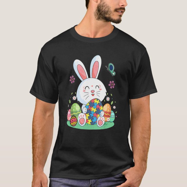 Camiseta Ovos de Páscoa do Coelho de Páscoa Puzzle de Consc (Frente)